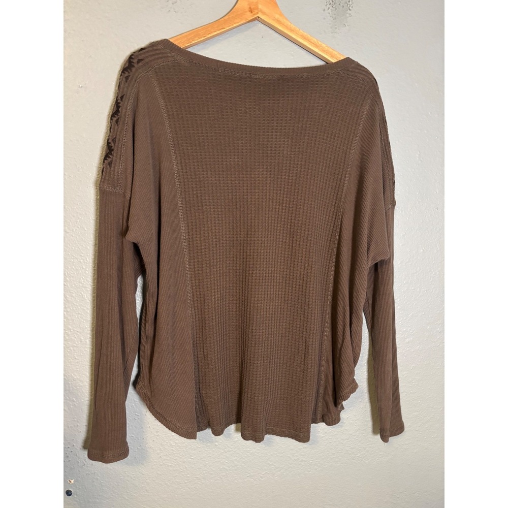 Ariat Womens Brown Waffle Knit Thermal Top Southwestern Embroidered Large - Picture 5 of 5